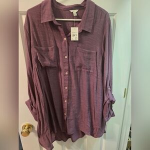 Cato Plum Purple Button-Front Blouse